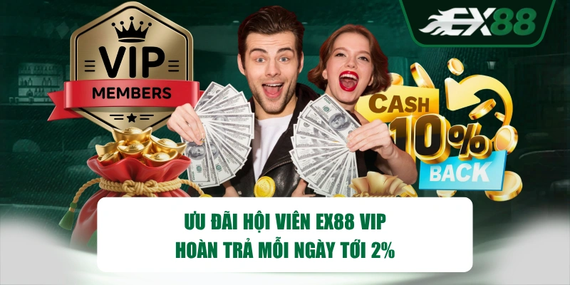Ưu đãi hội viên EX88 VIP hoàn trả mỗi ngày tới 2%